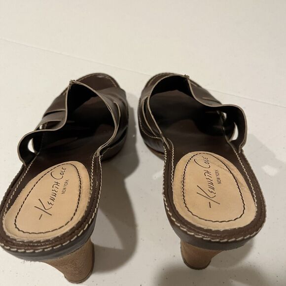 Kenneth Cole Women 9 1/2 Brown Leather Heel Sandals (3 1/2 In. Heel) - Picture 6 of 7